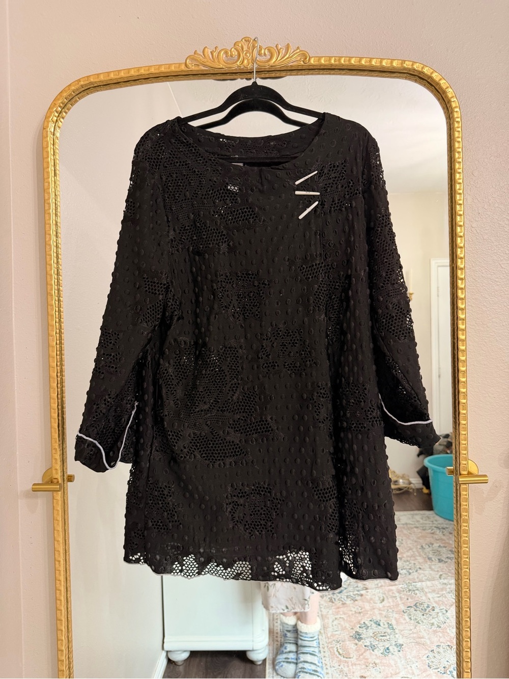 Women's Black Lace Overlay Tunic Dress